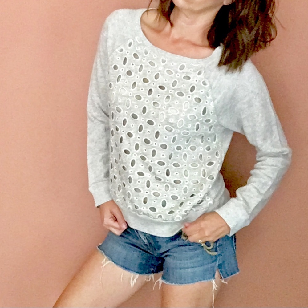 JCrew Eyelet Detail Sweatshirt Oatmeal